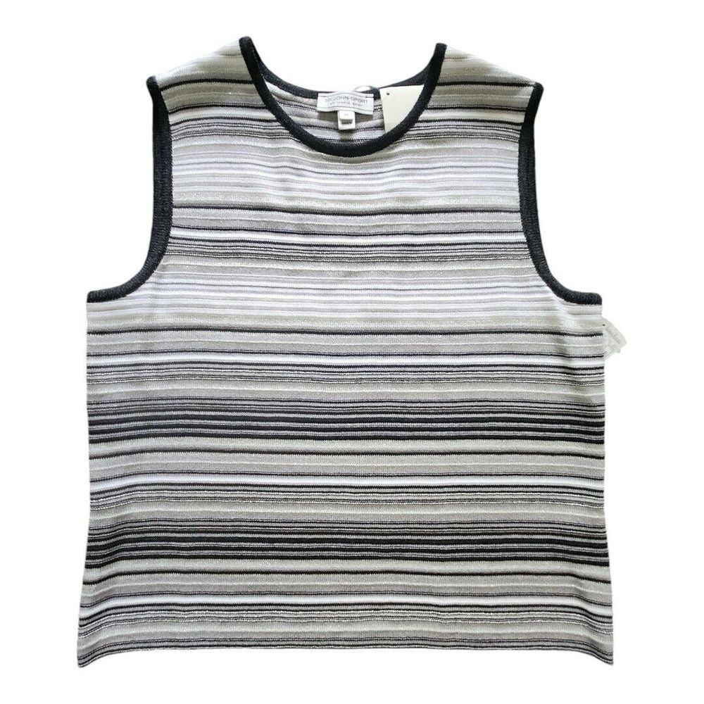 NWT Y2K‎ St. John Sport Wool Blend Gray Sleeveless Sweater Vest Medium Striped